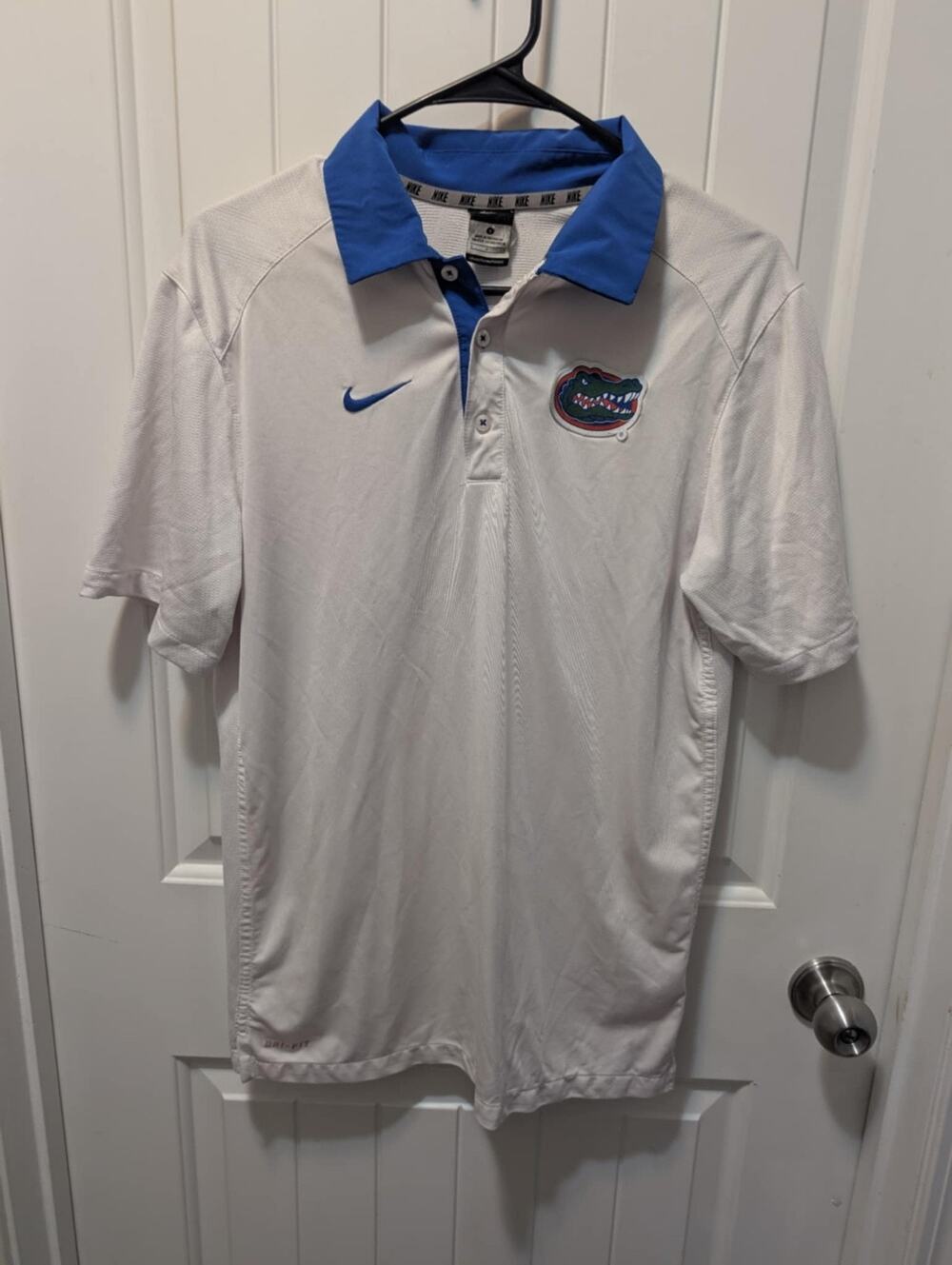Florida Gators Nike Polo Shirt Men’s Small White Blue SEC Football Golf Dri fit